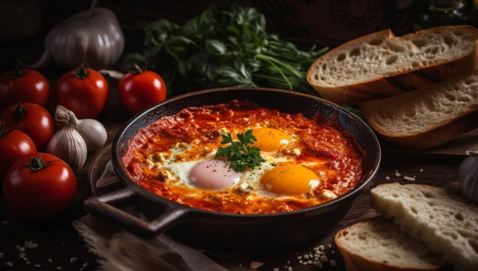 Shakshuka cu oua si sos de rosii