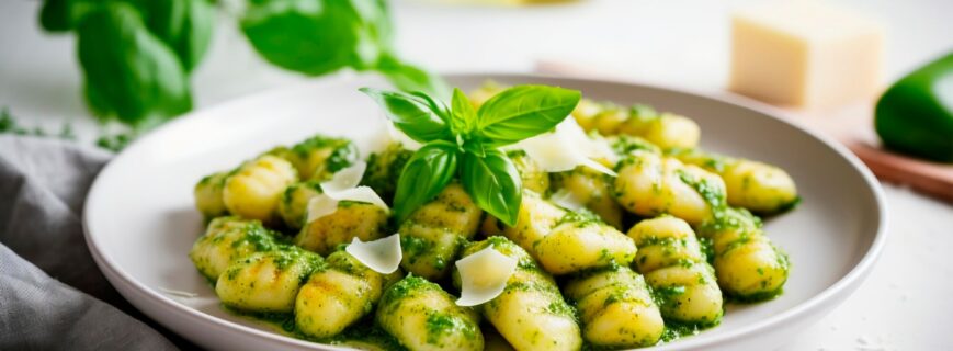 Gnocchi cu sos pesto si muguri de pin