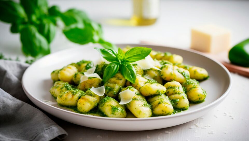 Gnocchi cu sos pesto si muguri de pin