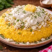 Mămăligă cu brânză și smântână Mămăligă cu brânză și smântână