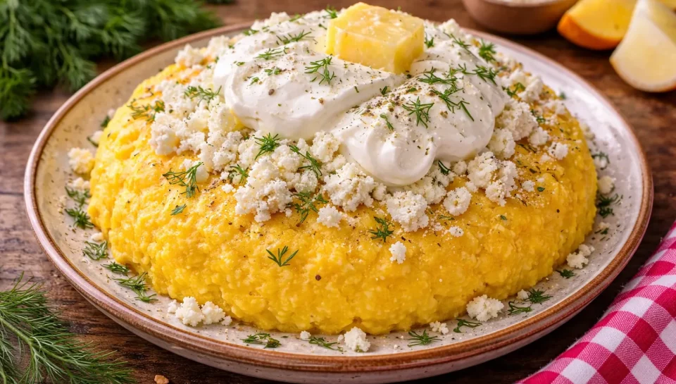 Mămăligă cu brânză și smântână
