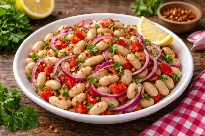 Salată de fasole cu ceapă roșie