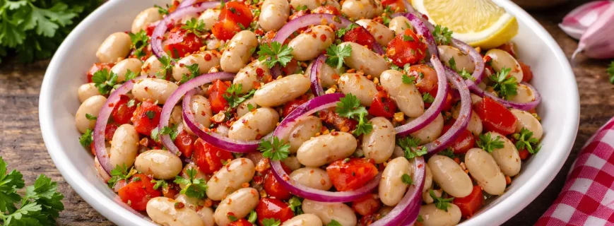 Salată de fasole cu ceapă roșie