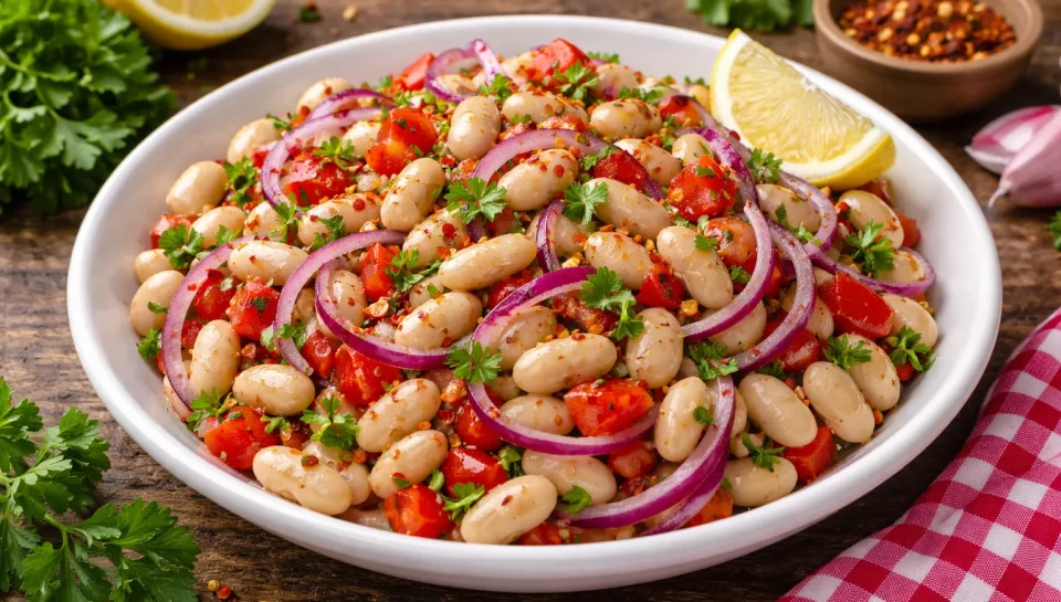 Salată de fasole cu ceapă roșie